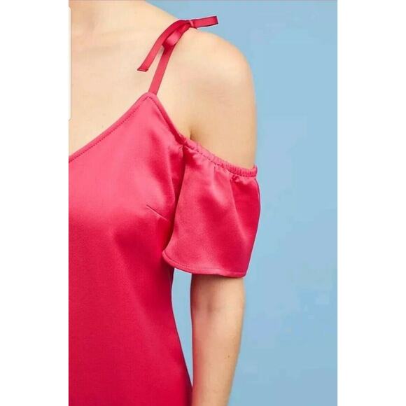 New Anthropologie x Seen Work Kept Satin Open Shoulder Midi Dress $168 Size 6 - Picture 5 of 7